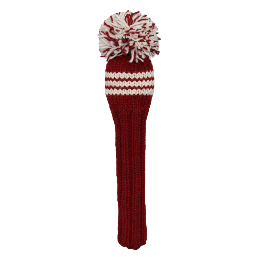 Maroon and White Knit Wool Fairway Golf Headcover - Handcrafted, 17" Length