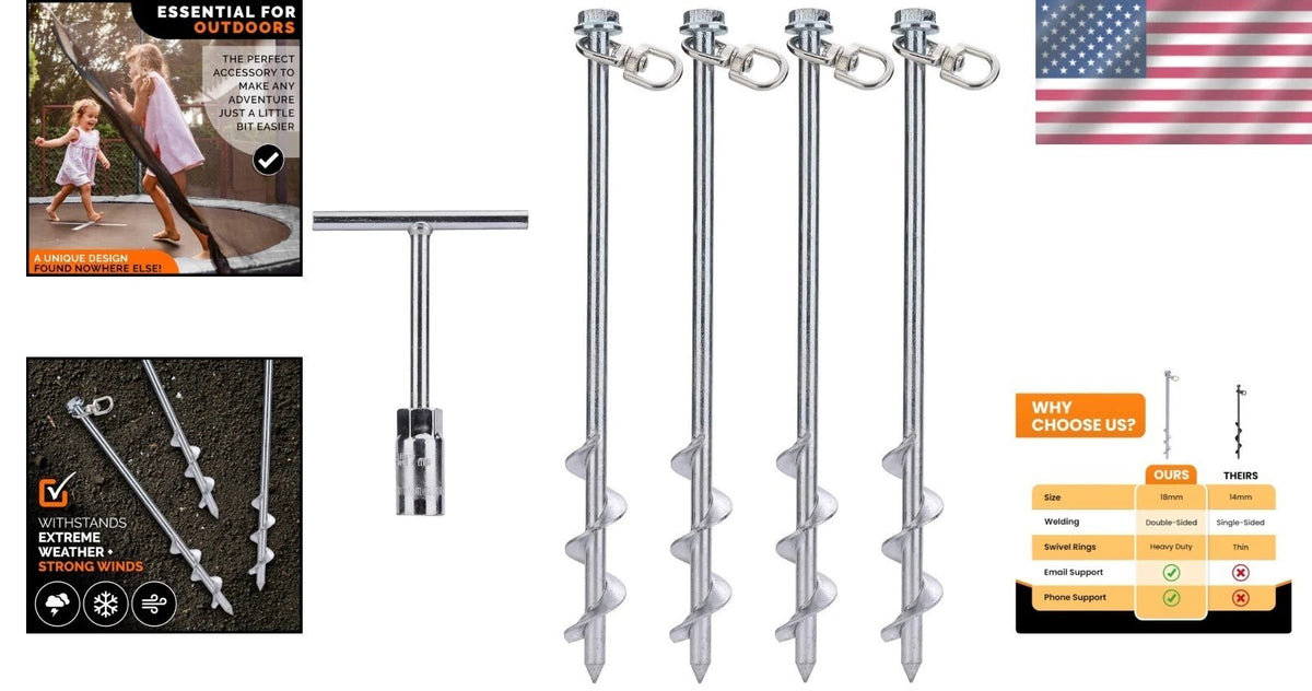12 Inch Steel Ground Anchors for Tents, Trampolines & Outdoor Equipment