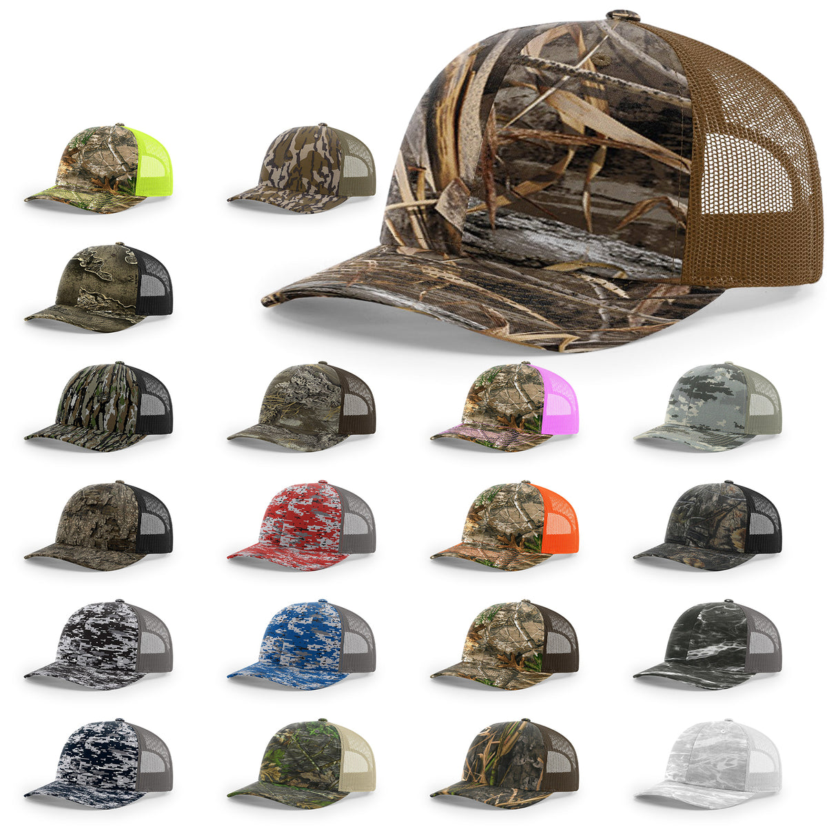 Richardson Camo Trucker Hat Adjustable Snapback Cap Multiple Colors
