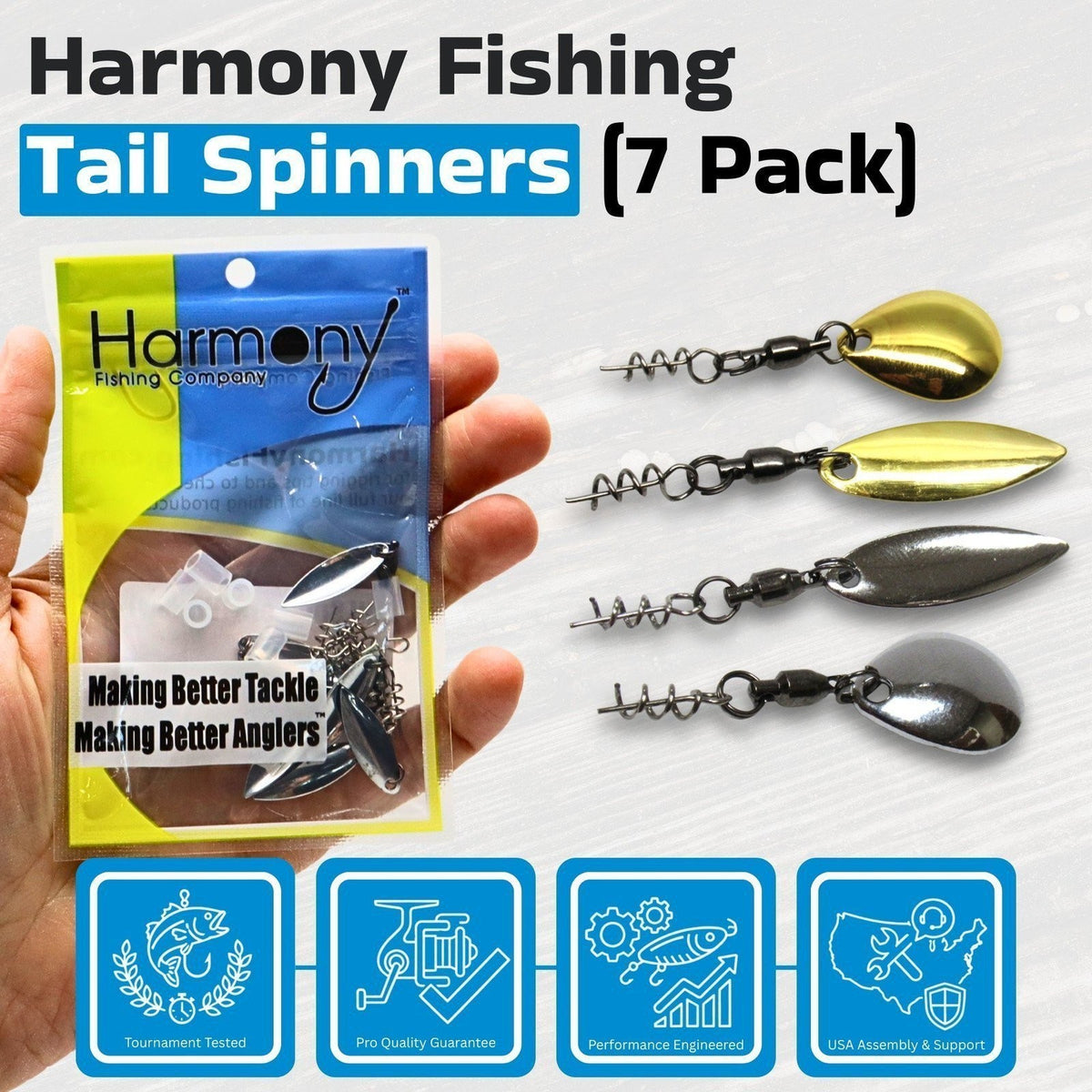 Fishing Spinner Baits Pack - 7 Pack with Willow or Colorado Blades, Gold or Silver