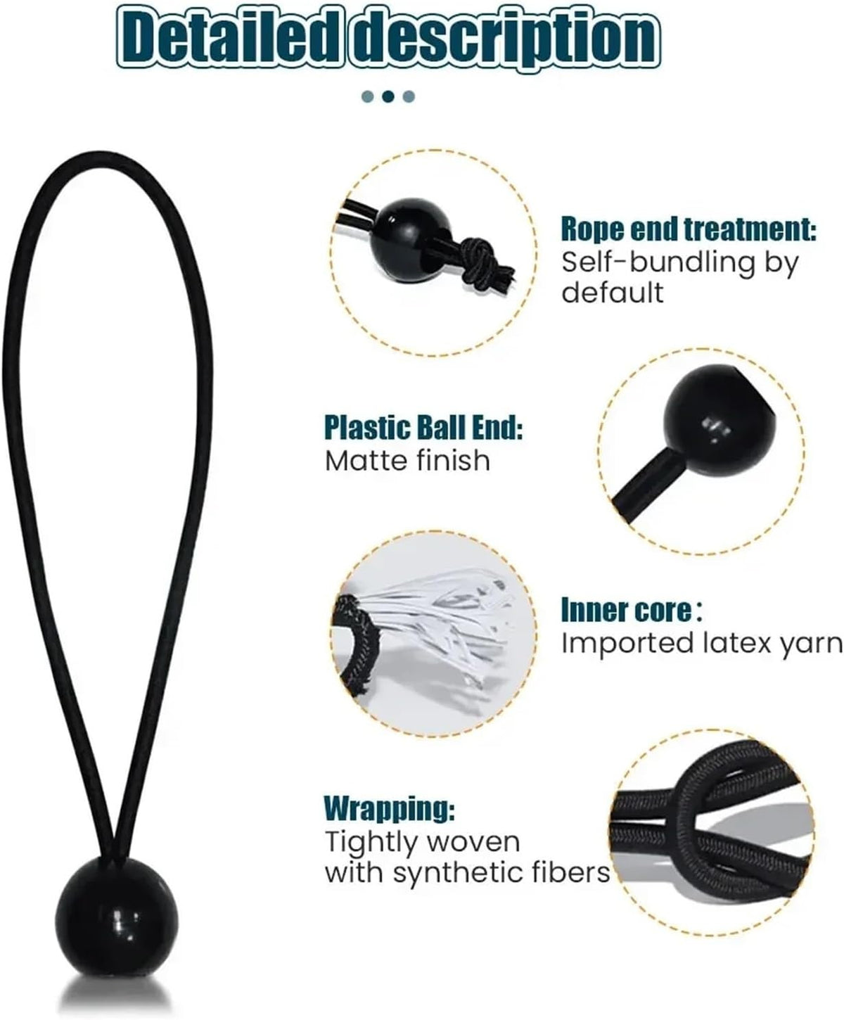 30pcs 4 Inch Black Bungee Cord Tie Downs for Camping and Outdoor Use