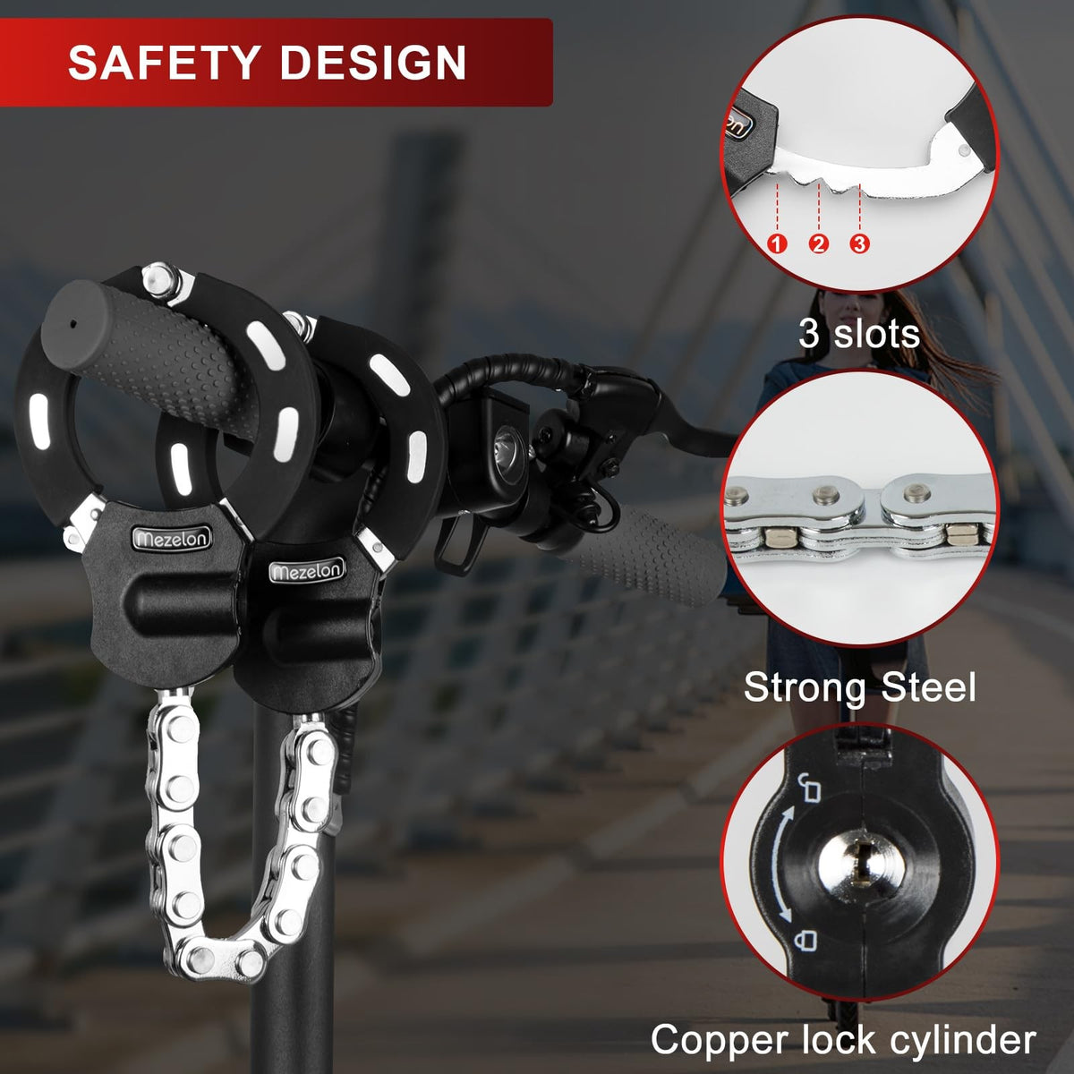 Heavy Duty 8mm Chain Lock for Electric Scooters with 3 Keys & Waterproof Bag