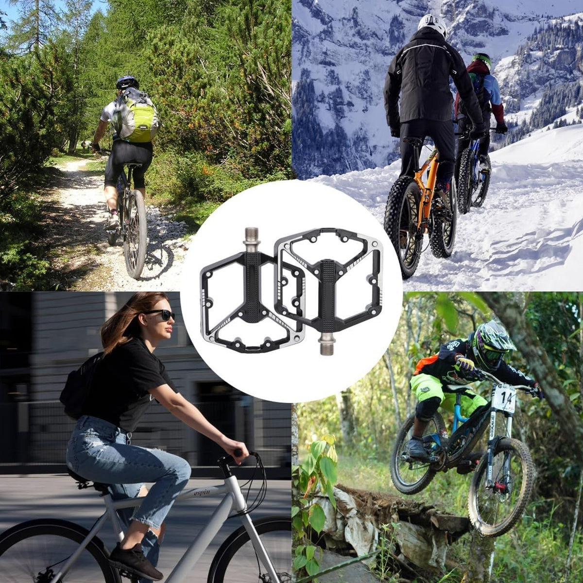 2 Pcs 4-Inch Aluminum Alloy Bike Pedals MTB Road Sealed Bearing