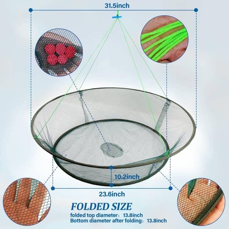 Portable Foldable Crab Net and Basket - 31.5x23.6x13.7 Inch Fishing Trap