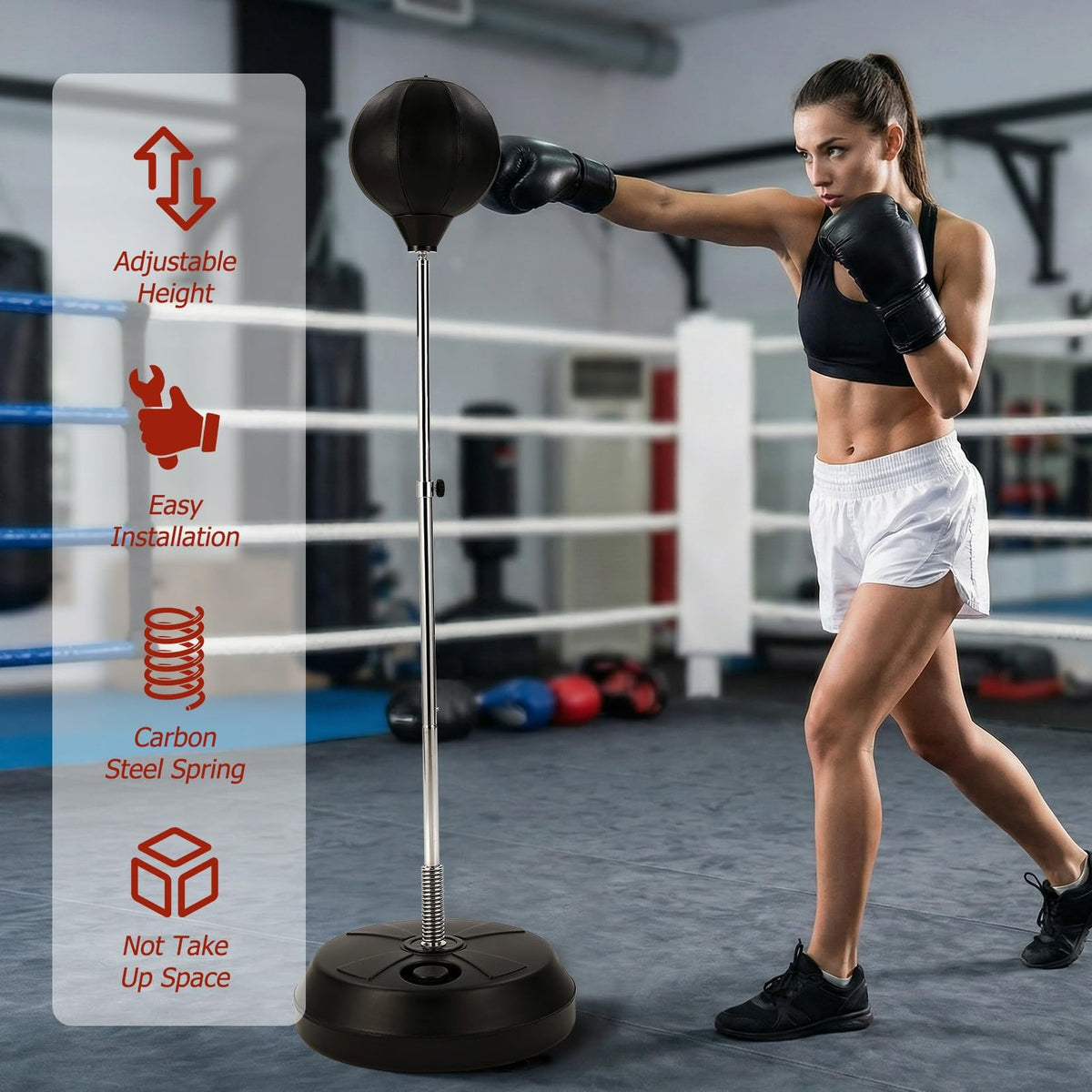 Adjustable Steel Spring Boxing Ball Stand with HDPE Base for Punching Reflex Training