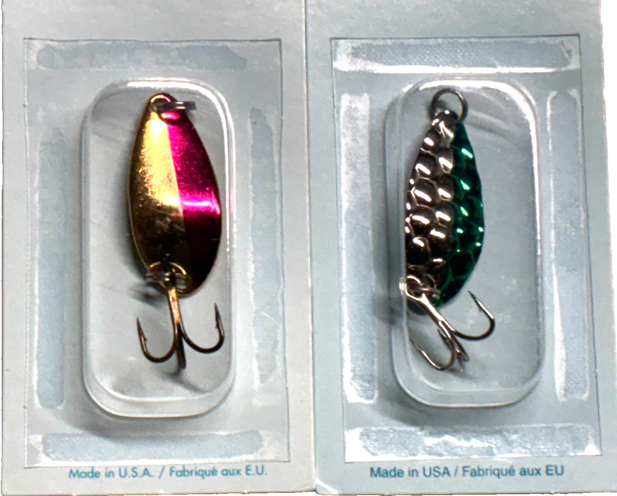 Fishing Spoon Lure Set - Gold Burgundy & Ripple Nickel Green 1/8oz