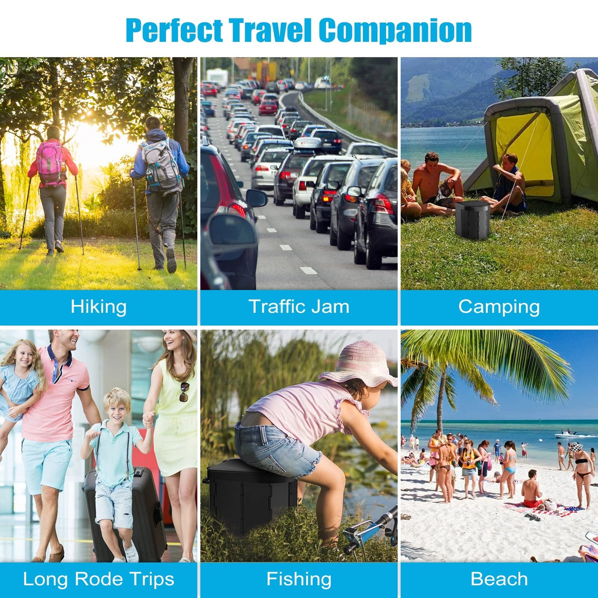 Foldable Portable Camping Toilet with Lid and Retractable Toilet Paper Holder