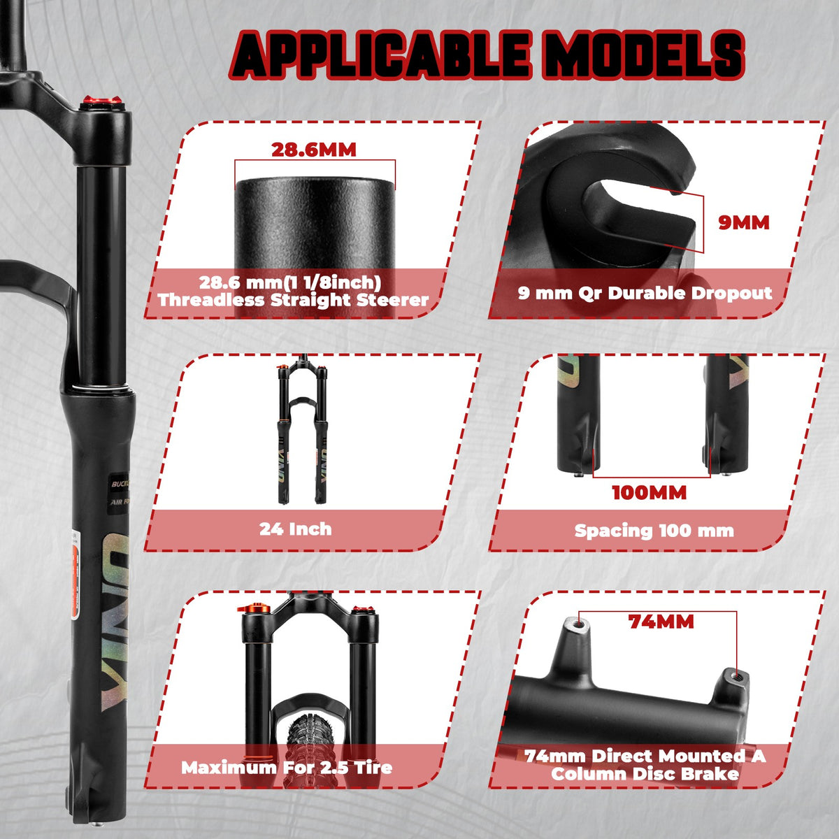 Kids 24-Inch MTB Suspension Fork Air Spring Disc Brake QR Lockout