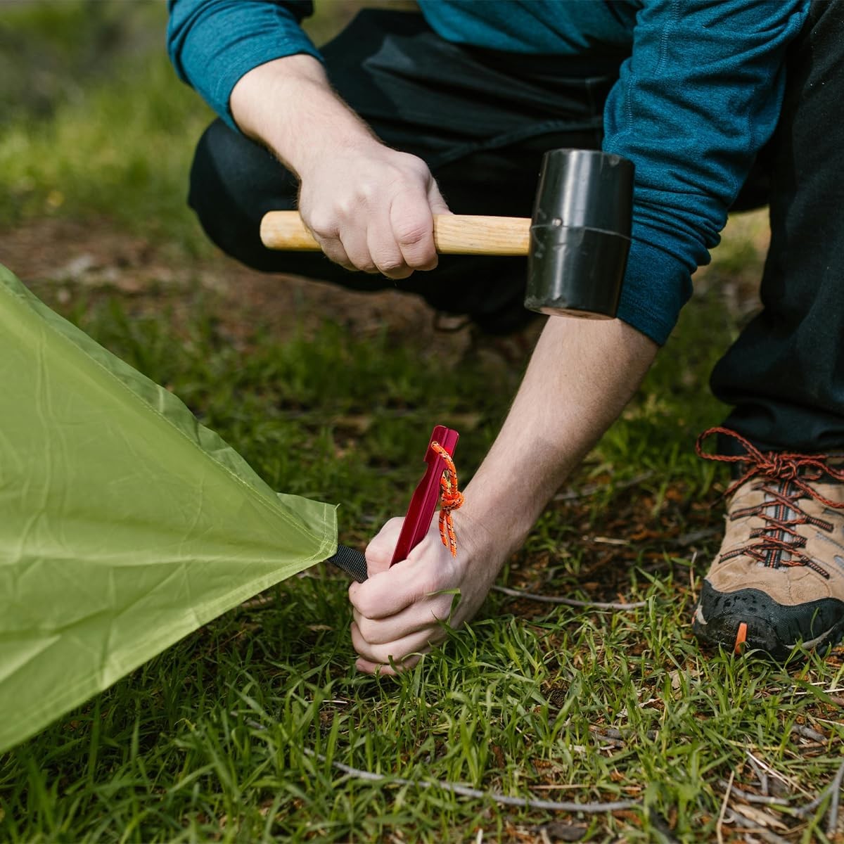 12 Pack Ultralight Aluminum Tent Stakes - 7-inch Ground Pegs with Reflective Red Ropes