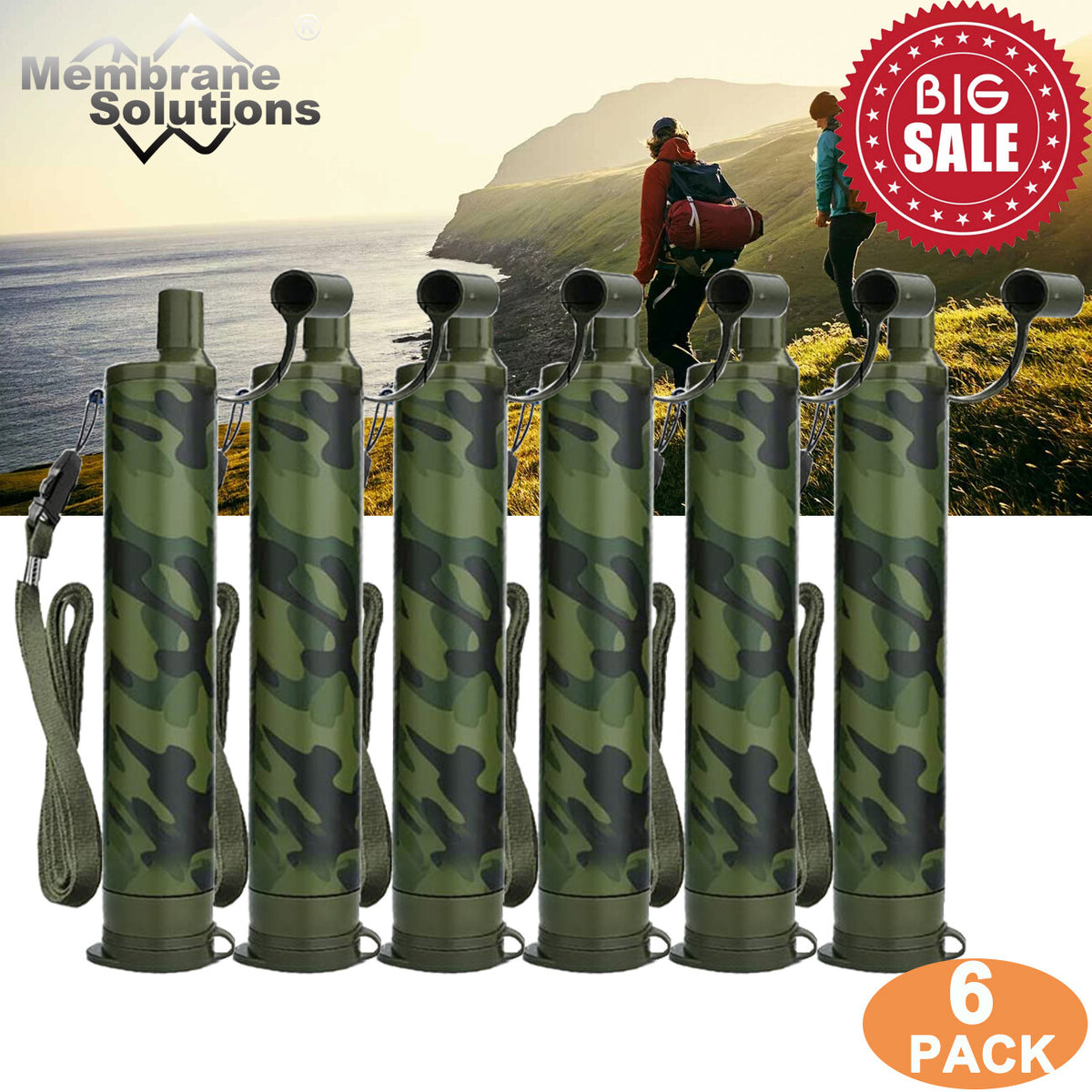 Portable Water Filter Straw 6 Pack Emergency Purifiers for Camping Hiking Survival