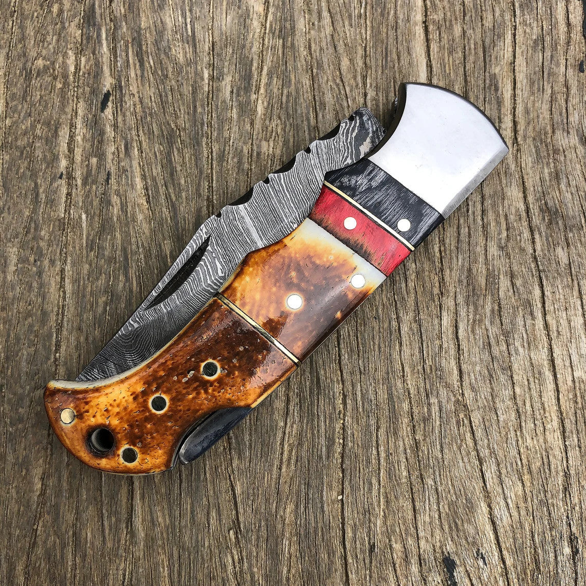 Damascus Folding Pocket Knife with Small Defects Handmade, Multiple Variants