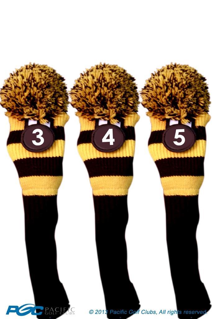 Golf Headcovers Set for Hybrids - Black and Gold Knit 3-Piece