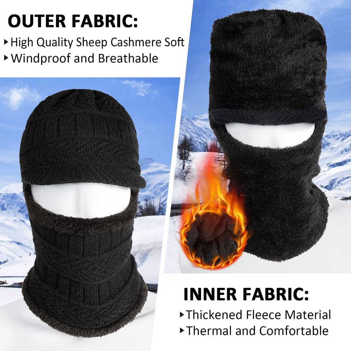 Winter Knitted Face Mask & Hat Set for Cycling Ski Warmth Men Women