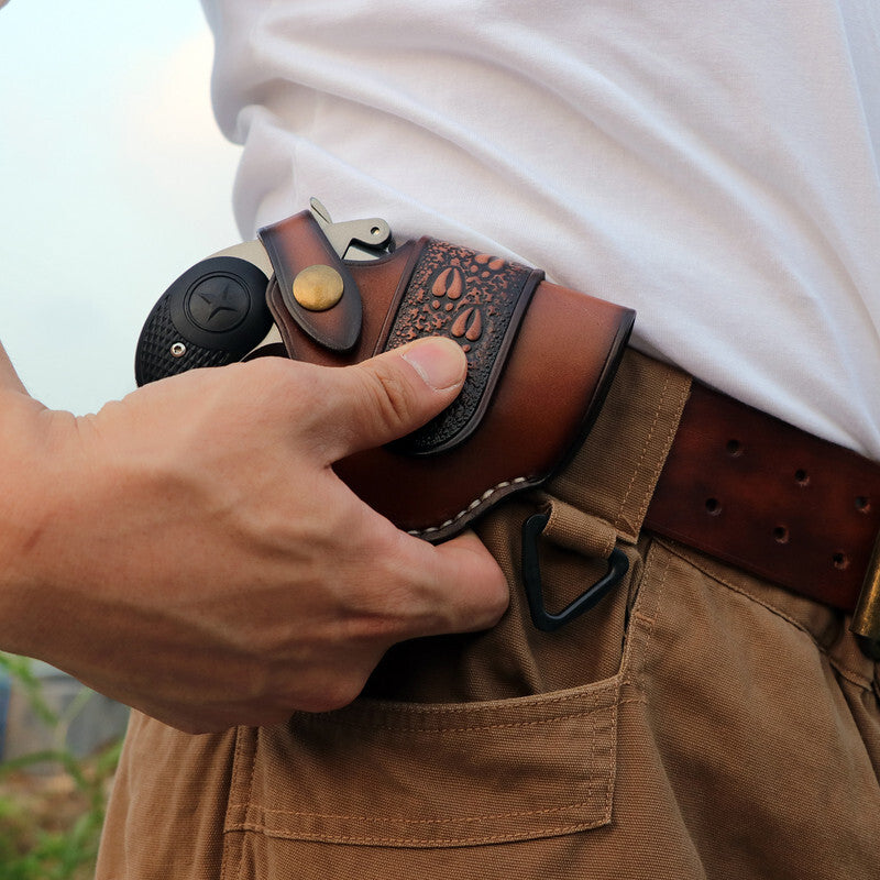 Leather Gun Holster for Revolvers & Handguns with Pocket - Tactical Carry