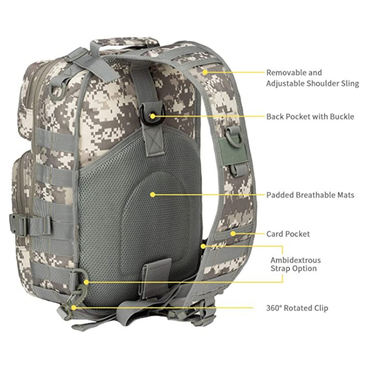 Tactical Military Sling Bag 15L with Molle Webbing and Adjustable Shoulder Strap