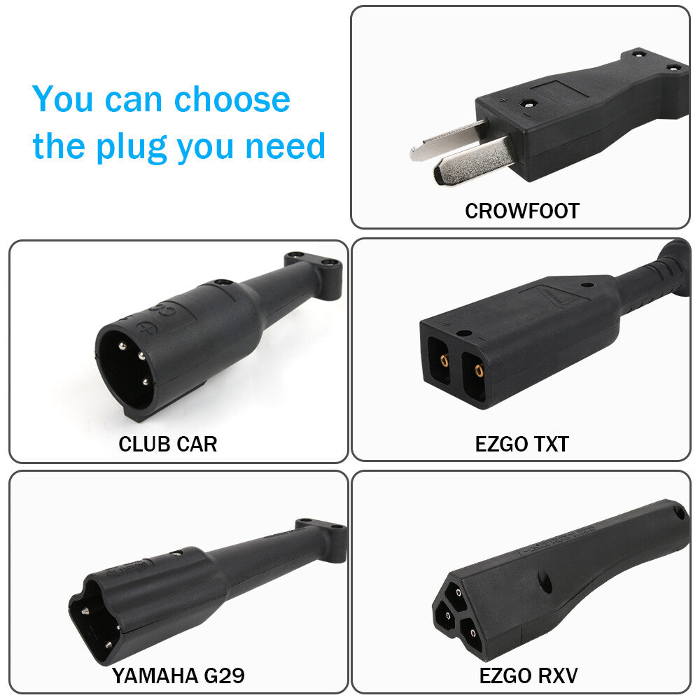 36V/48V Golf Cart Charger DC Power Cord with Crowfoot, TXT, RXV, Yamaha, Club Car Plugs