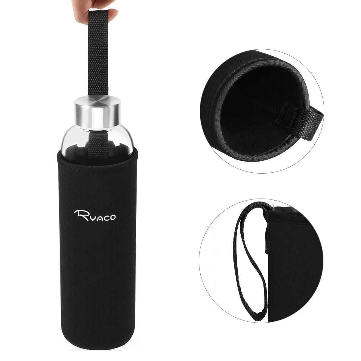 Borosilicate Glass Water Bottle 33oz/1L Leakproof BPA-Free Hydration