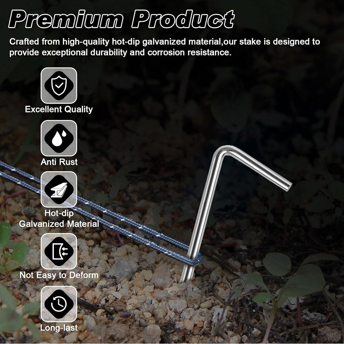 Heavy Duty Steel Tent Pegs Set for Camping and Outdoor Tarp Anchors - 18 Pieces