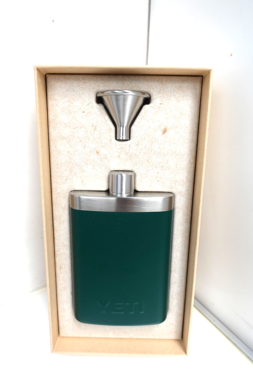 Yeti 7 oz Flask with Funnel - Black Forest Green Stainless Steel