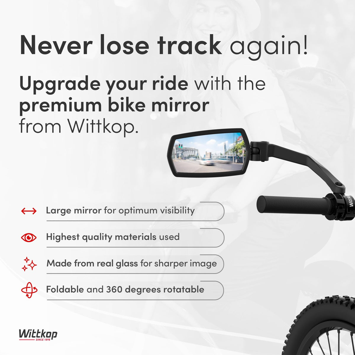 Bike Mirror Large HD 360° Rotatable & Foldable Handlebar Mirror - Durable