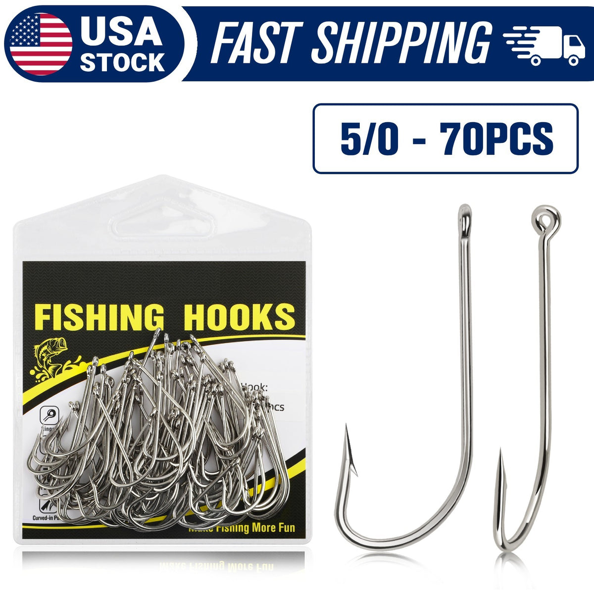 Saltwater Fishing Hooks Set - Long Shank O'Shaughnessy J Hooks for Bait & Trolling
