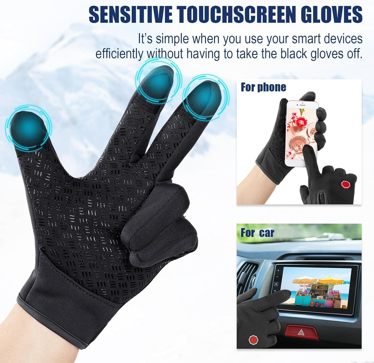 Winter Touchscreen Gloves Waterproof Windproof Thermal Ski Gloves for Men Women