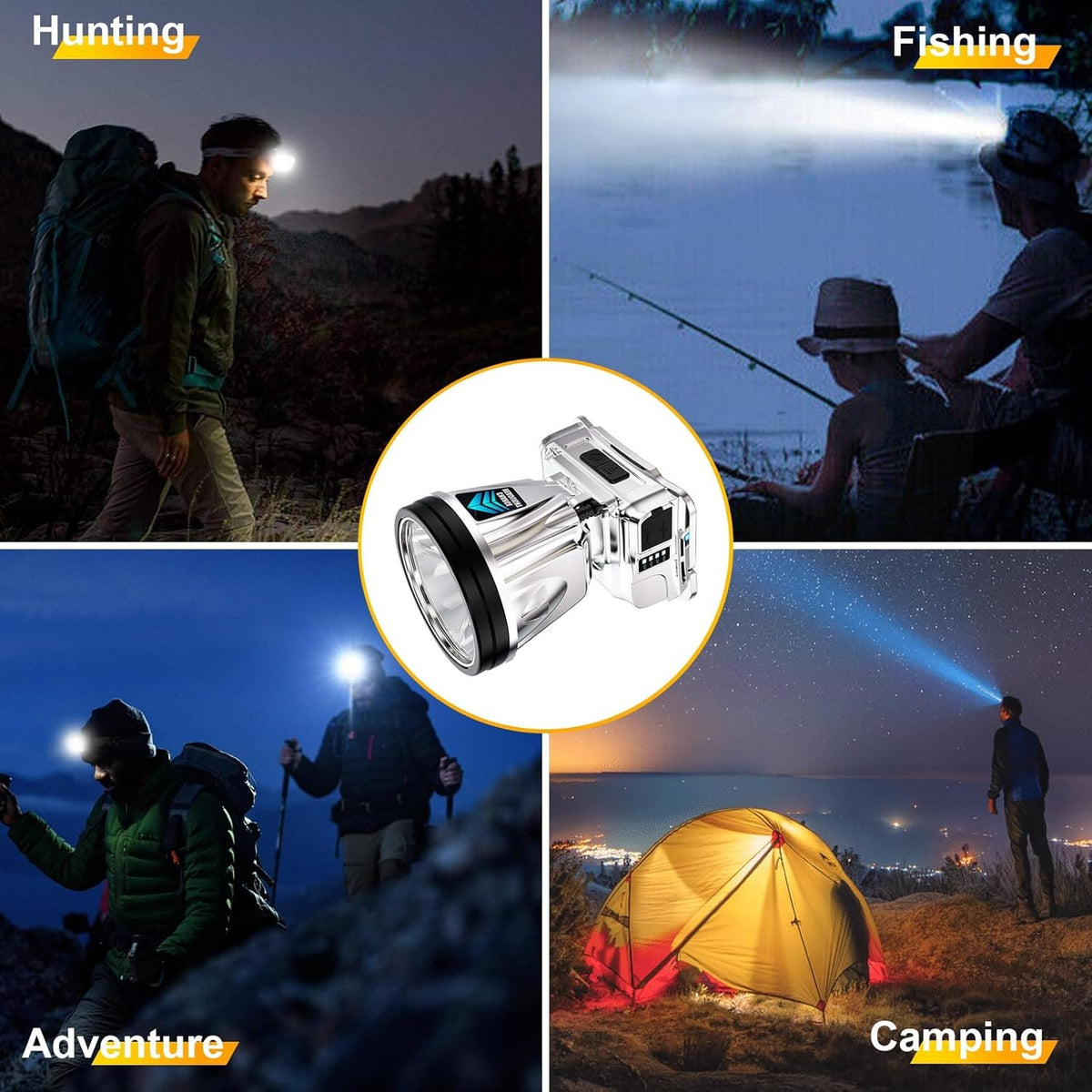 Super Bright Rechargeable LED Headlamp with Sensor & 500M Range