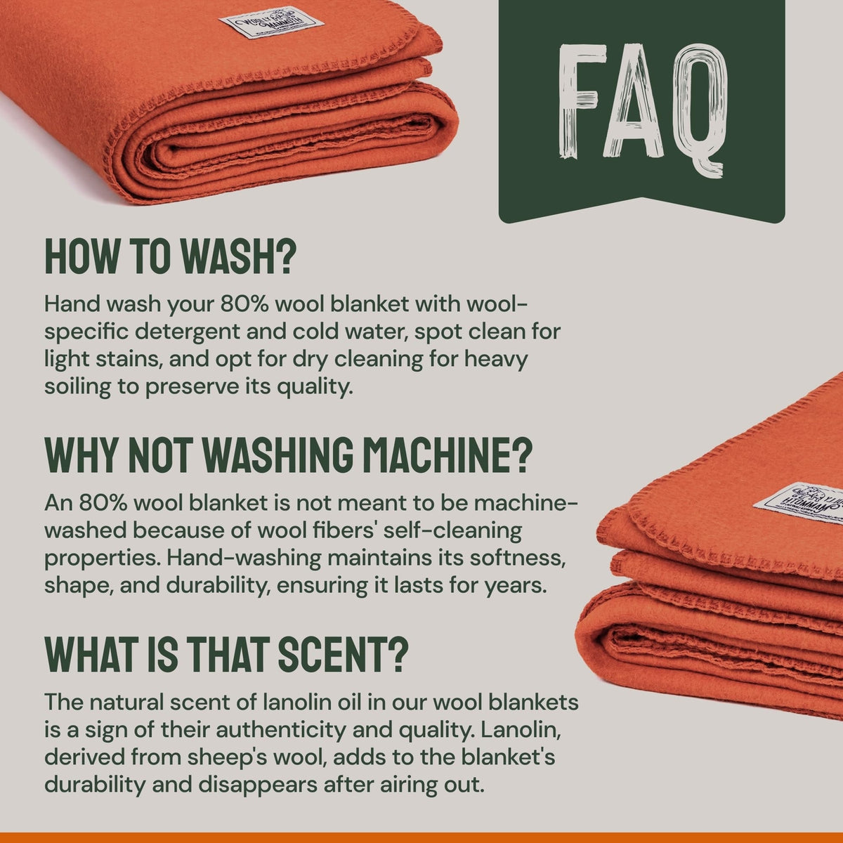 Merino Wool Camping Blanket 66x90 Inches - Warm Outdoor Throw