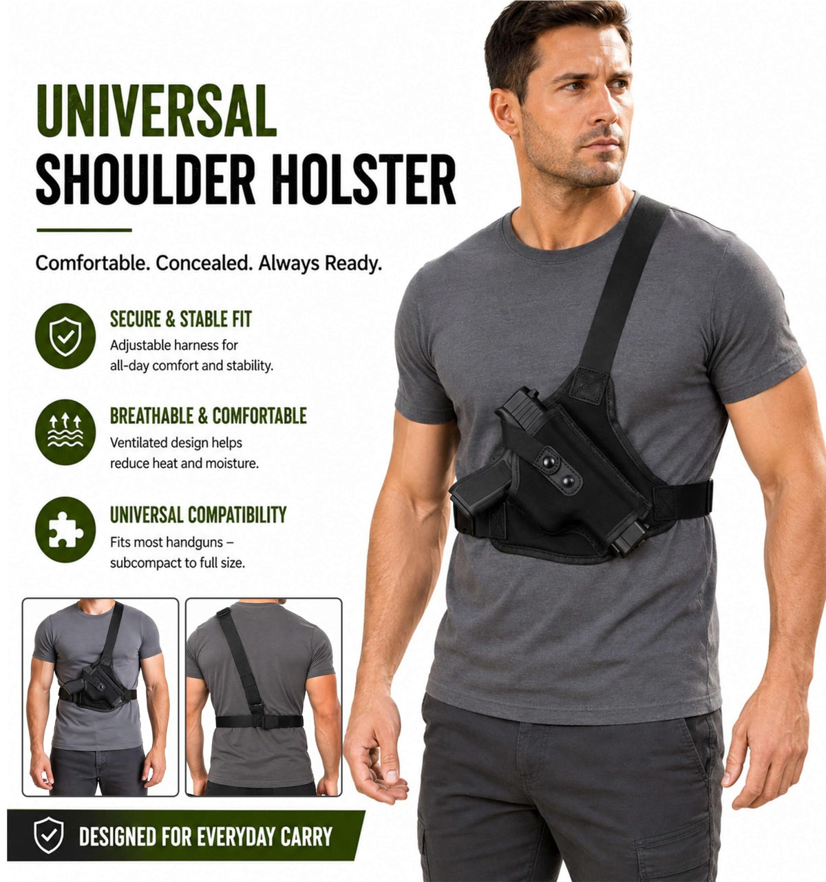 Universal Pistol Chest Holster with Adjustable Shoulder Straps for Outdoor Activities