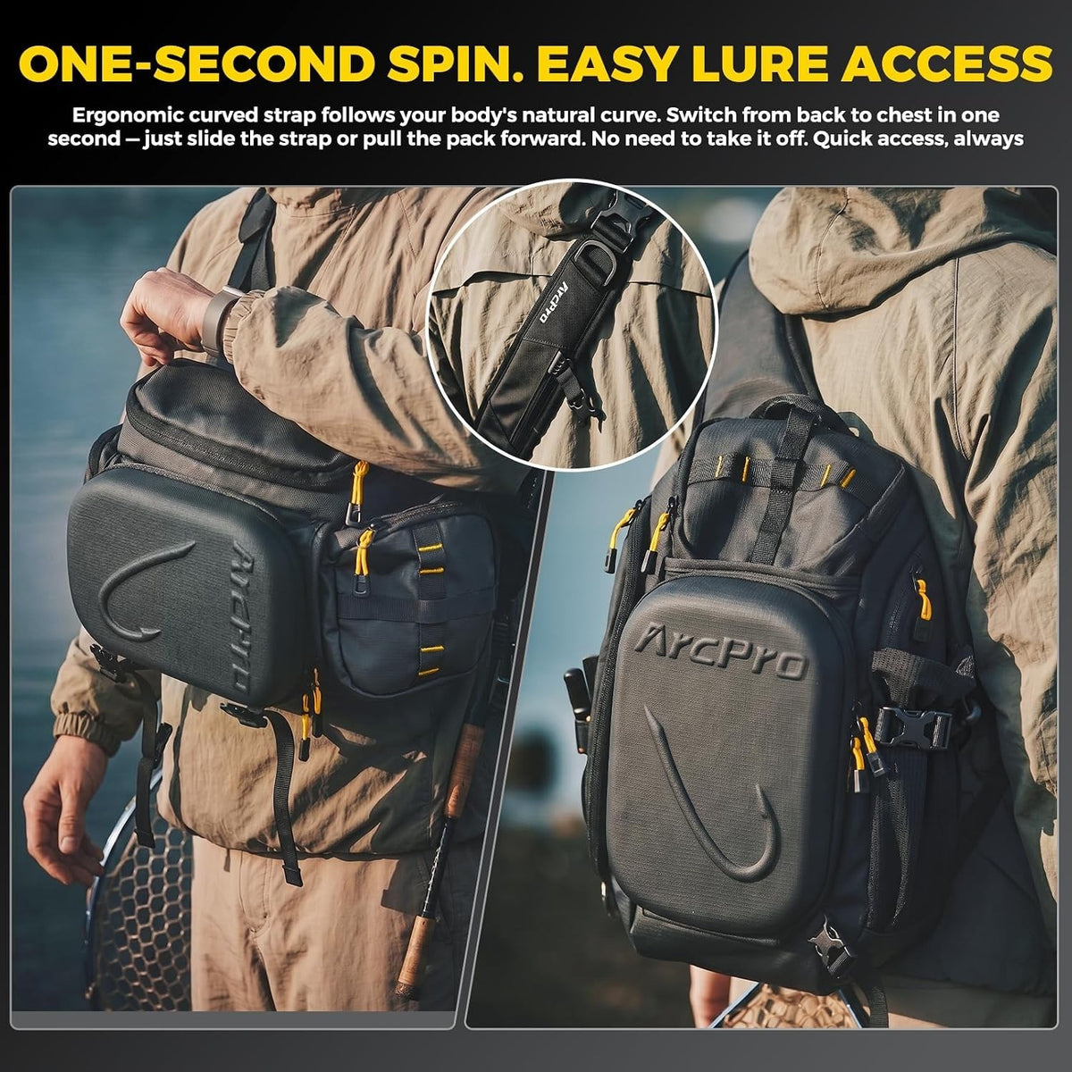 EVA Hardshell Fishing Sling Pack with Foldable Workstation - Water-Resistant Chest Bag