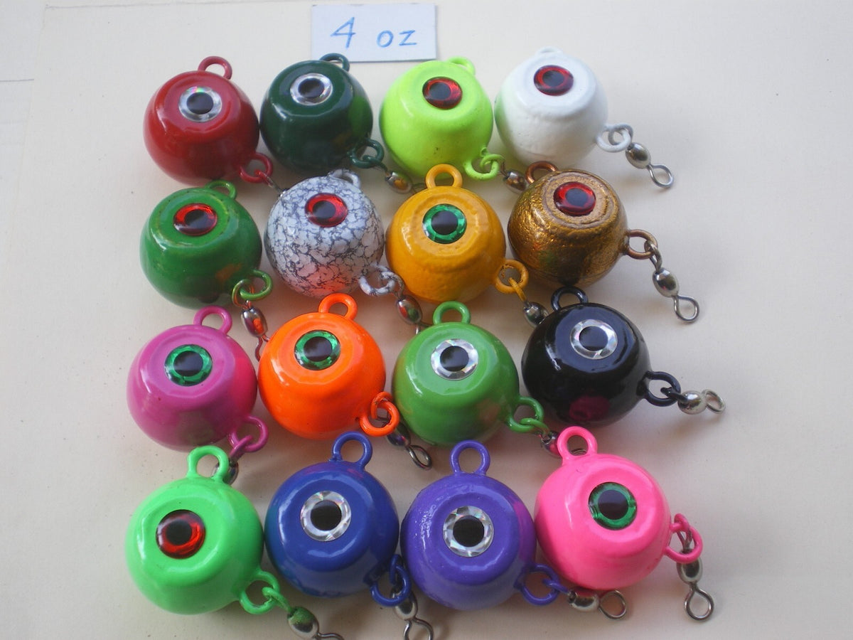 10 Pcs Multicolor Fishing Jig Heads with #1 Swivel - 4 Oz Baits