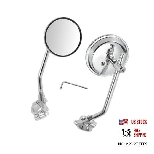 Universal Motorcycle Rear View Mirrors Handlebar Set Adjustable Iron Chrome