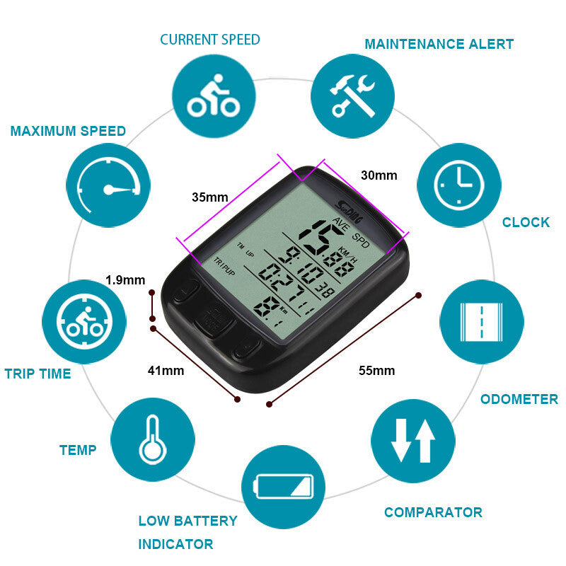 Wireless Bike Speedometer with LCD Odometer Waterproof Cycling Computer