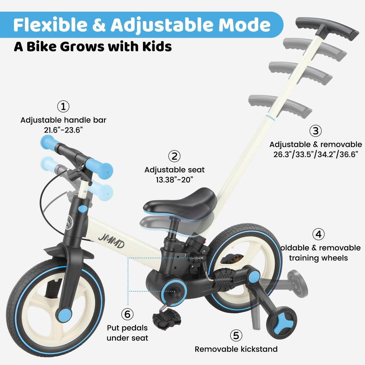 6-in-1 Foldable Toddler Bike with Push Handle for 18-60 Months, Adjustable & Durable