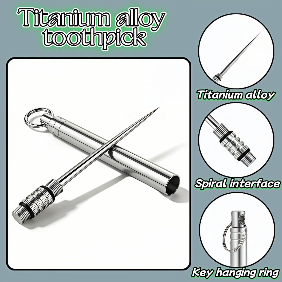 Portable Titanium Multi-Function Toothpick Keychain - Reusable Stainless Steel