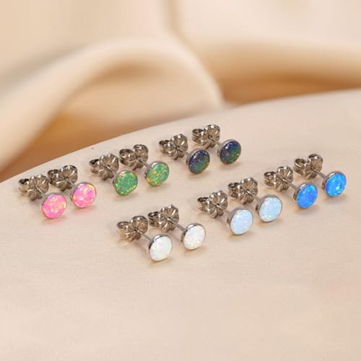Hypoallergenic Titanium Opal Stud Earrings - Minimalist 6mm Black Gem