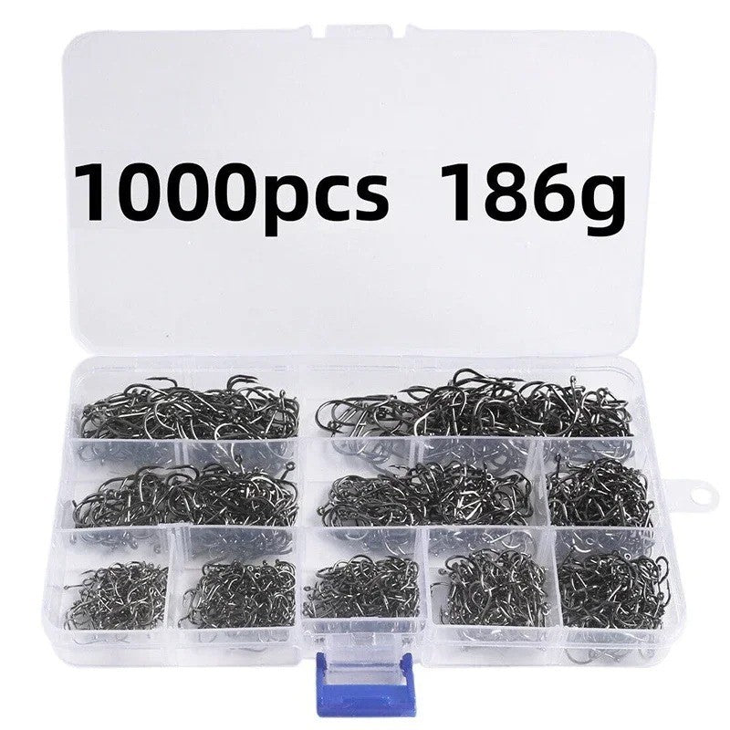 Fishing Hooks Set - Offset Circle High Carbon Steel, Multiple Sizes & Quantity