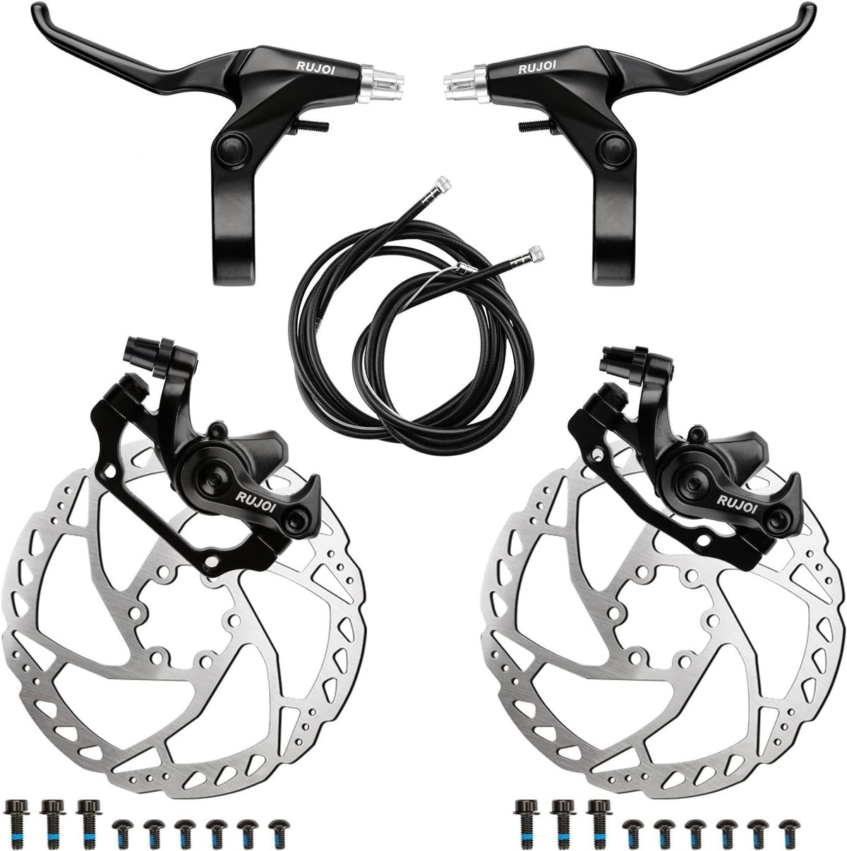 Bike Disc Brake Kit - Complete Set with 2 Aluminum Calipers, Rotors & Levers