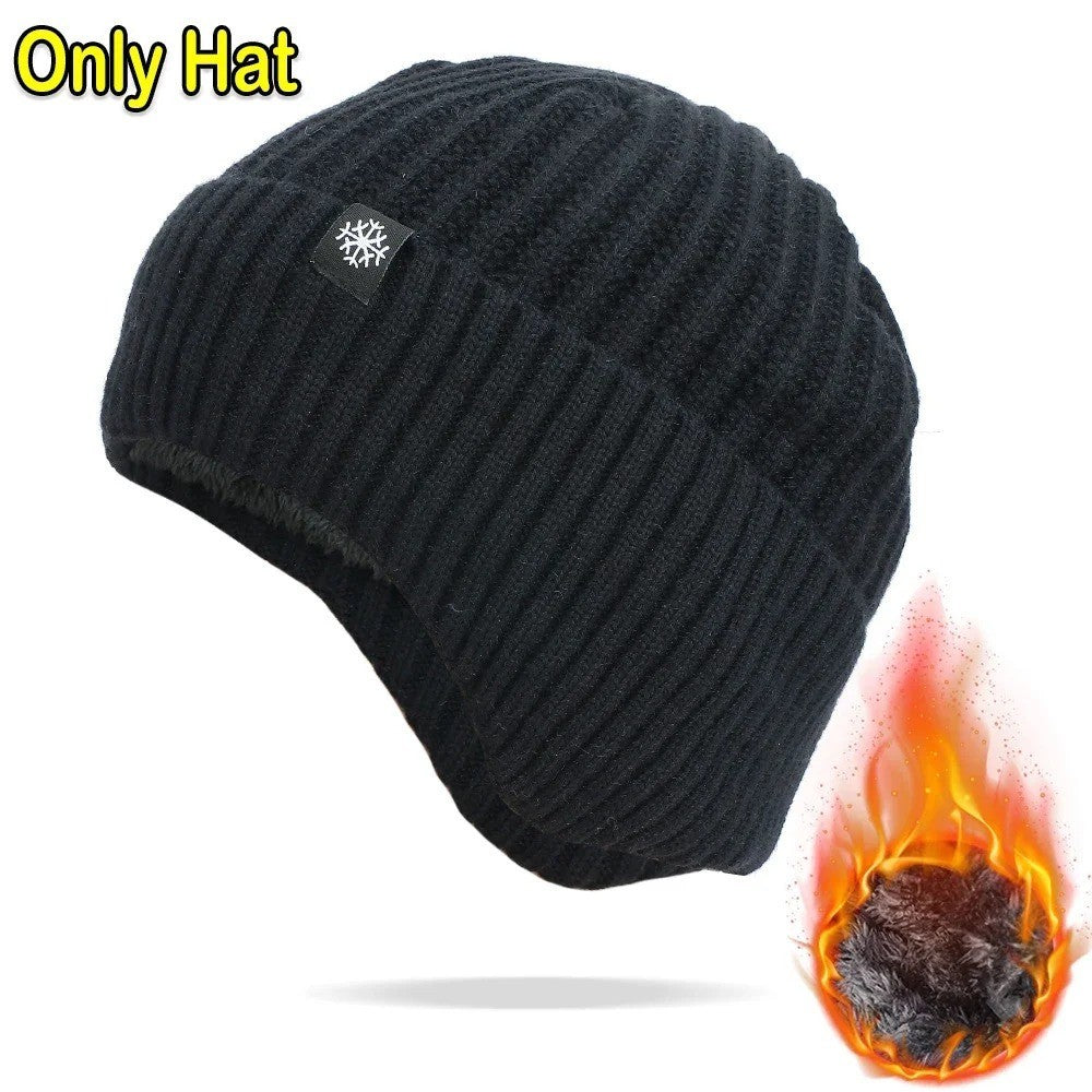 Men's Winter Knitted Beanie Hat with Faux Fur Lining Windproof Cap