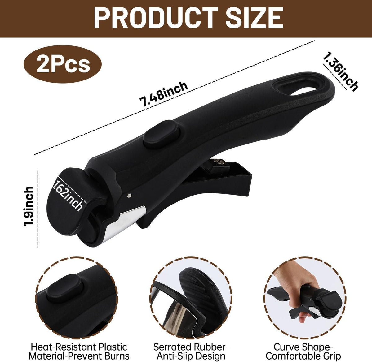 Removable Pot Handle Set - Universal Detachable Black Handles for Pots and Pans