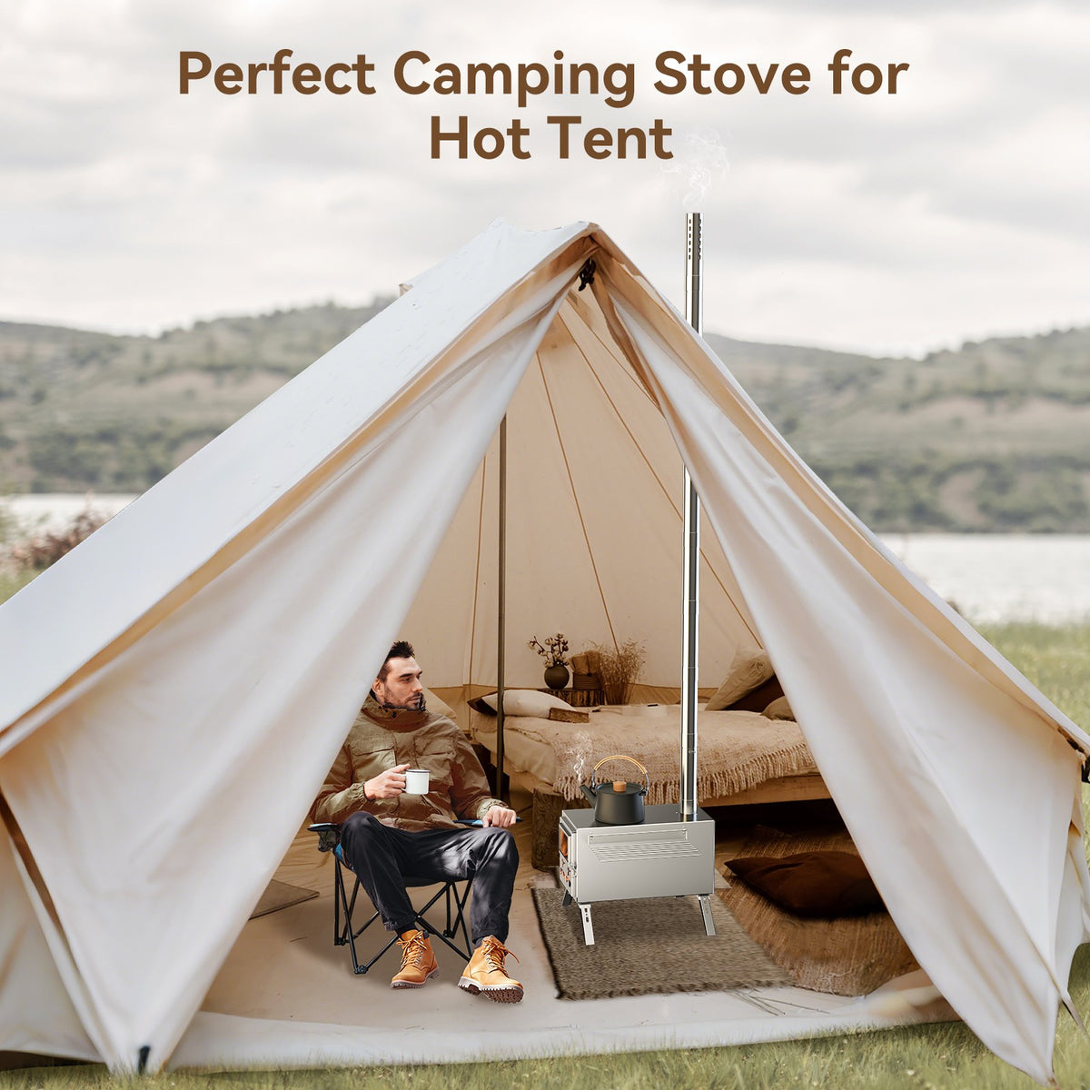 Portable Stainless Steel Tent Stove for Camping, Wood Burning & Heating