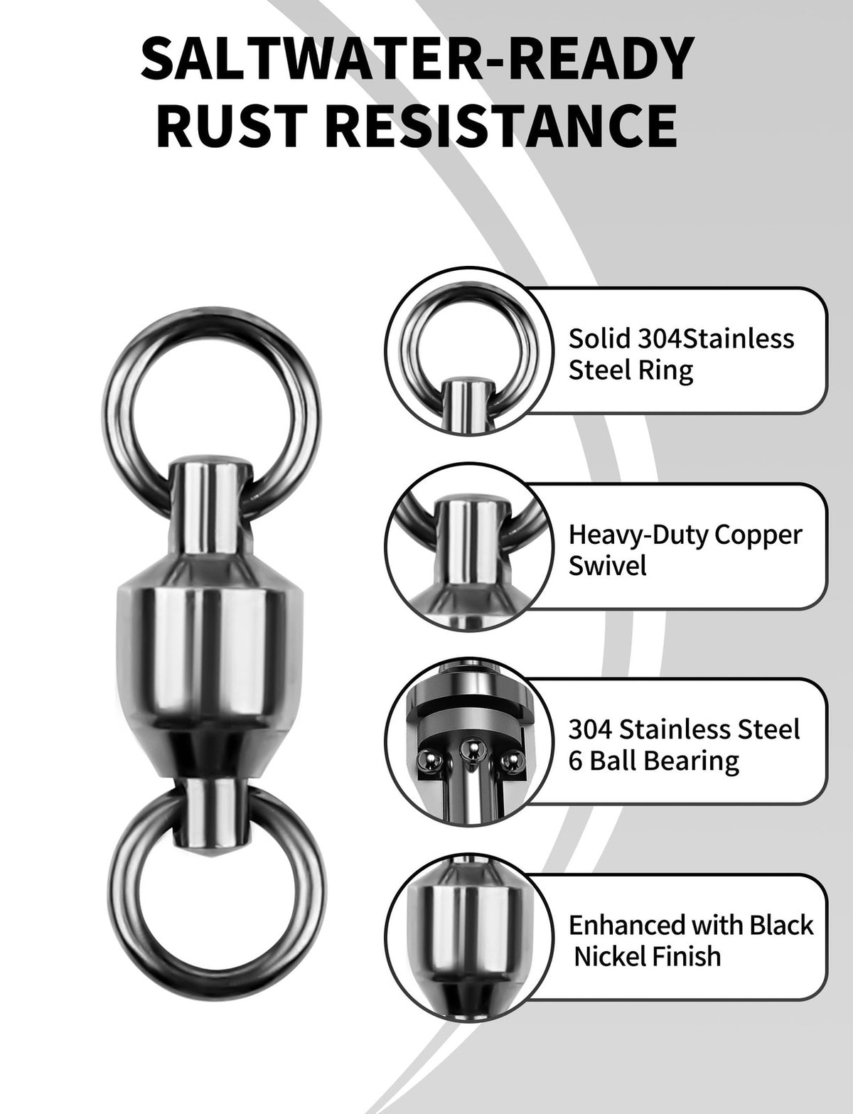 Heavy Duty Ball Bearing Fishing Swivels - Stainless Steel Rings for Saltwater & Freshwater
