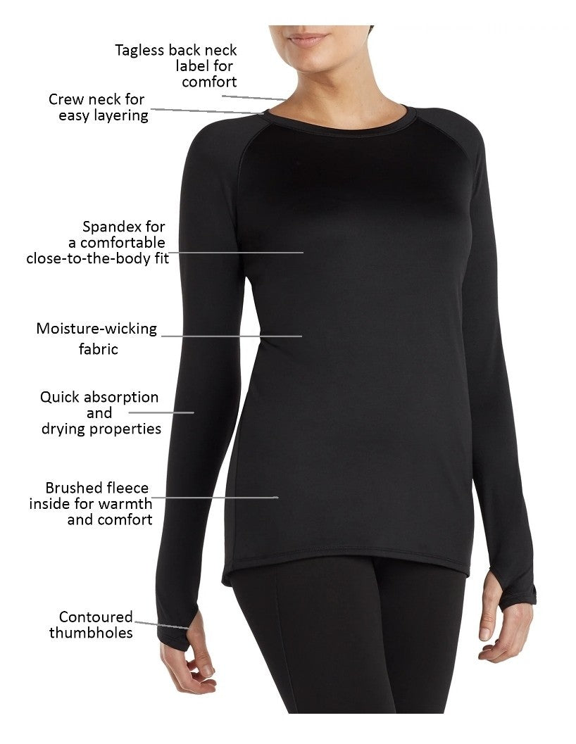 Women's Plush Warmth Base Layer Top with Crew Neck and Contoured Thumbholes