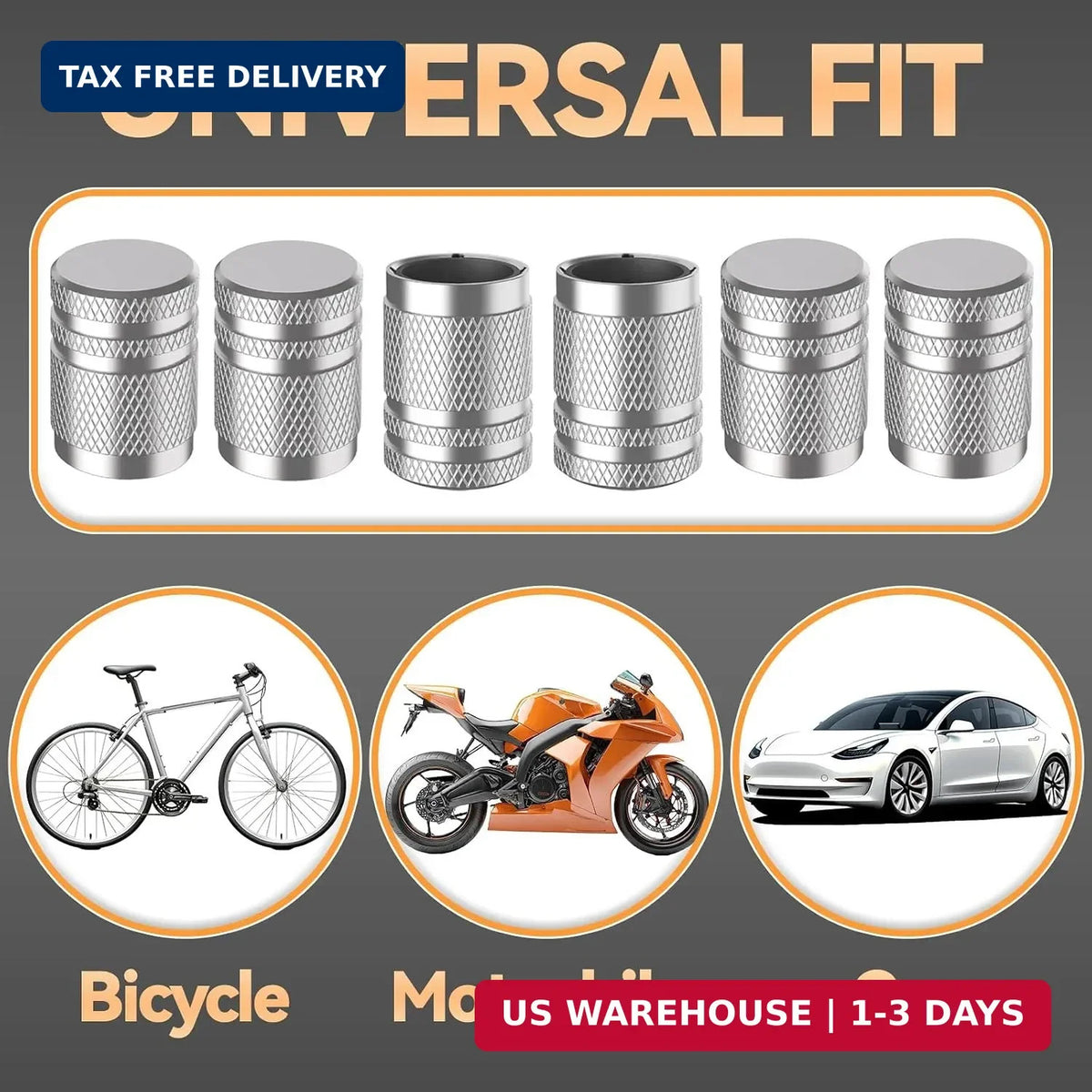 Universal Metal Tire Valve Stem Caps - 6 Pack for Cars, Motorcycles, Bikes, Trucks
