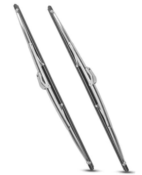 15 Inch Universal Windshield Wiper Blades Set - Silver Stainless Steel Frame, Dual Replacement