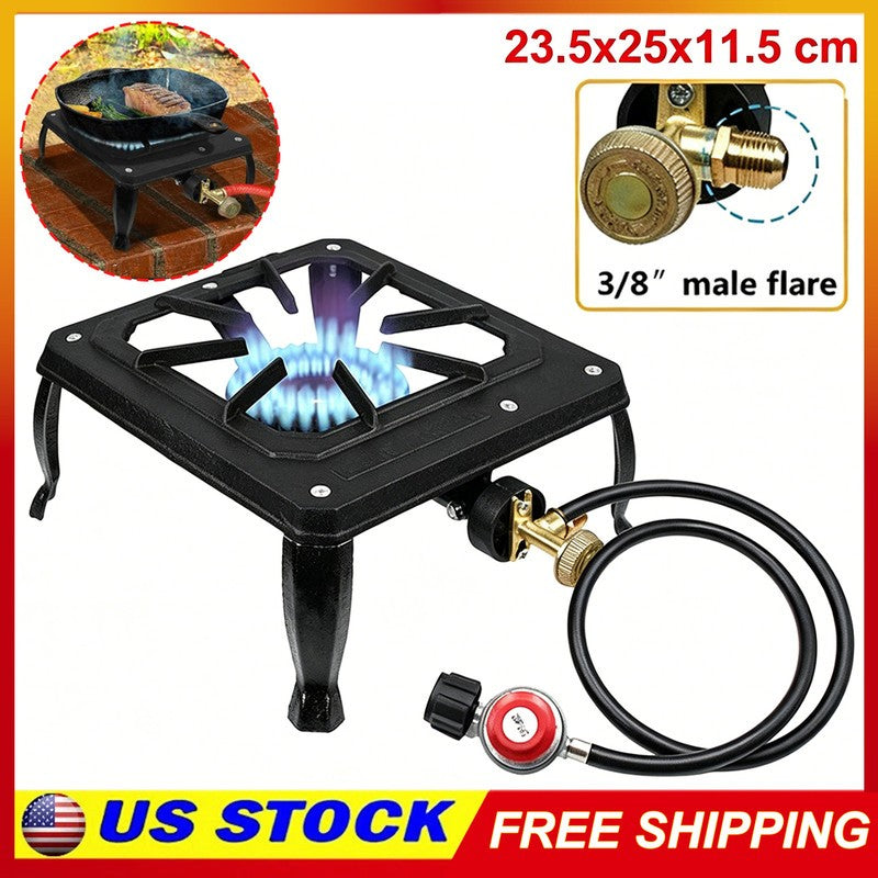 Outdoor Portable Propane Camp Stove with Adjustable Flame and Gas Hose
