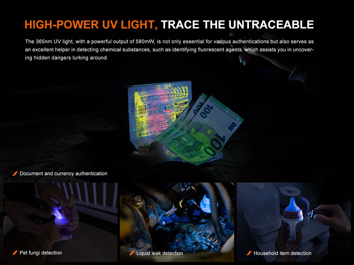 USB-C Rechargeable Flashlight with UV Light and Red Laser - 700 Lumens