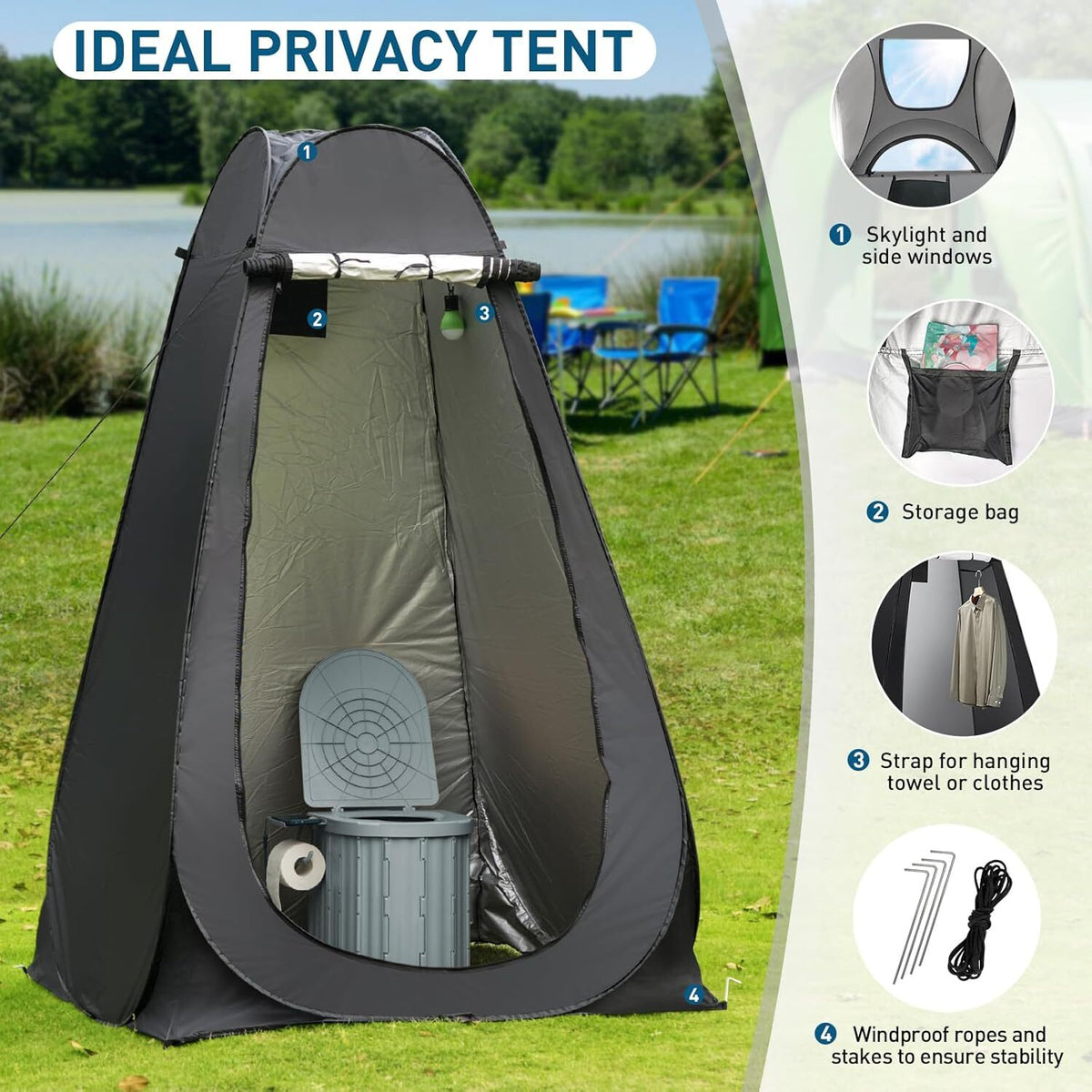 Portable Camping Toilet with Pop-Up Privacy Tent Folding Camp Bathroom