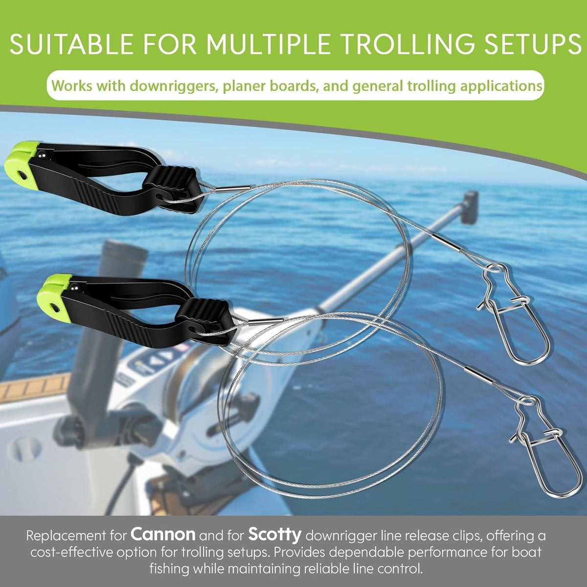 Fishing Line Release Clip with Cannonball Snap - Trolling Leader Accessory