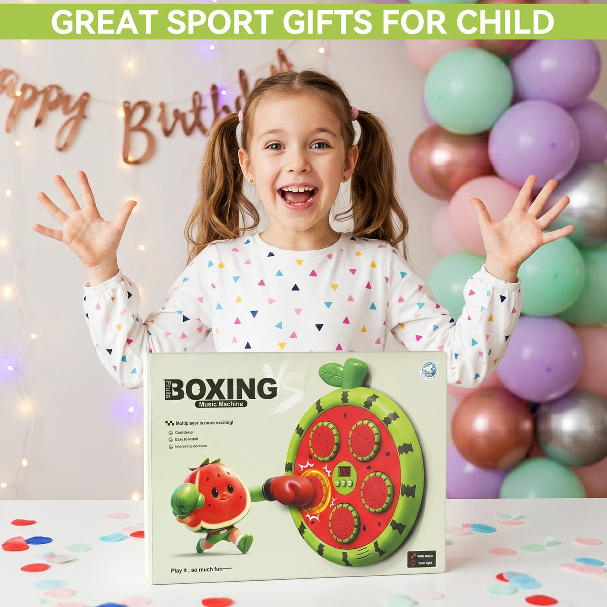 Kids Wall-Mounted Bluetooth Smart Boxing Machine with Music & Punch Target